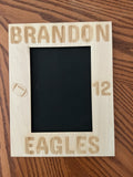 "Natural wood laser engraved football picture frame"
