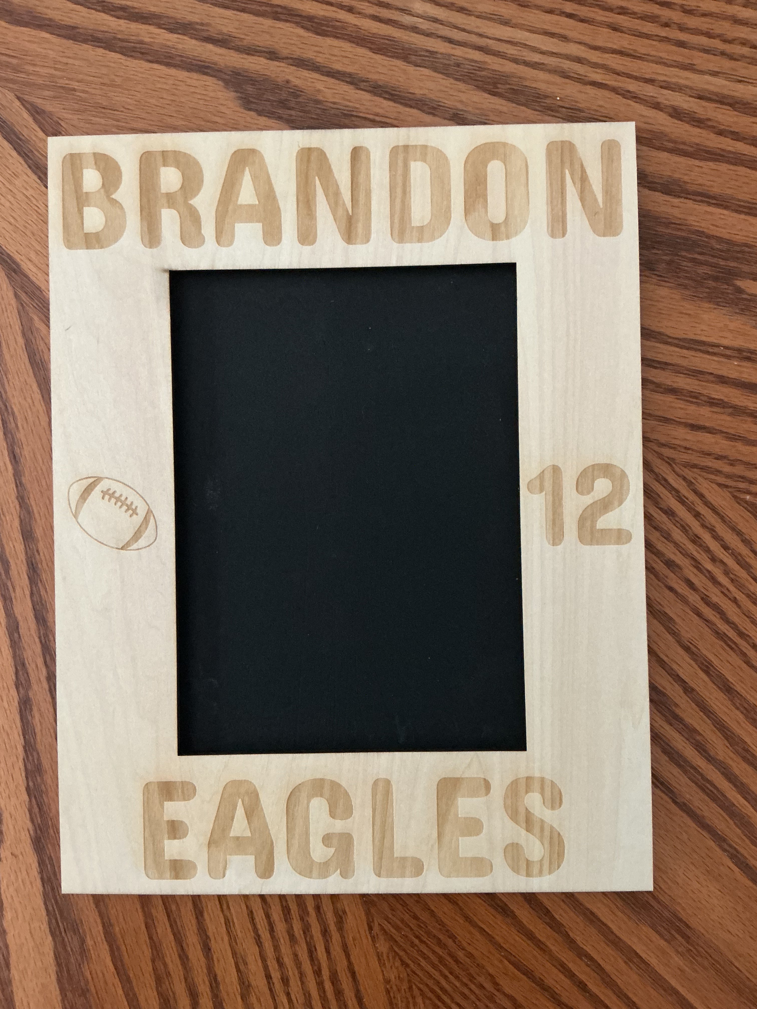 "Natural wood laser engraved football picture frame"
