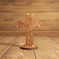 Laser Engraved Wood Cross John 3:16 with stand on rustic wood surface
